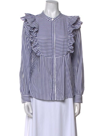 Anine Bing Striped Mock Neck Button-Up Top