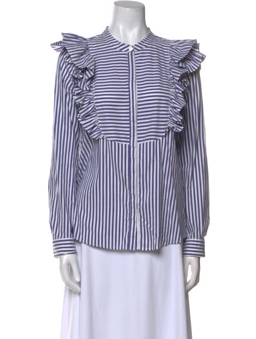 Anine Bing Striped Mock Neck Button-Up Top