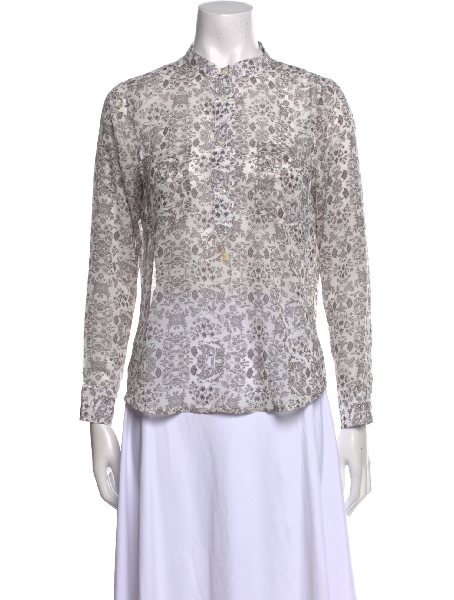 Anine Bing Printed Mock Neck Button-Up Top