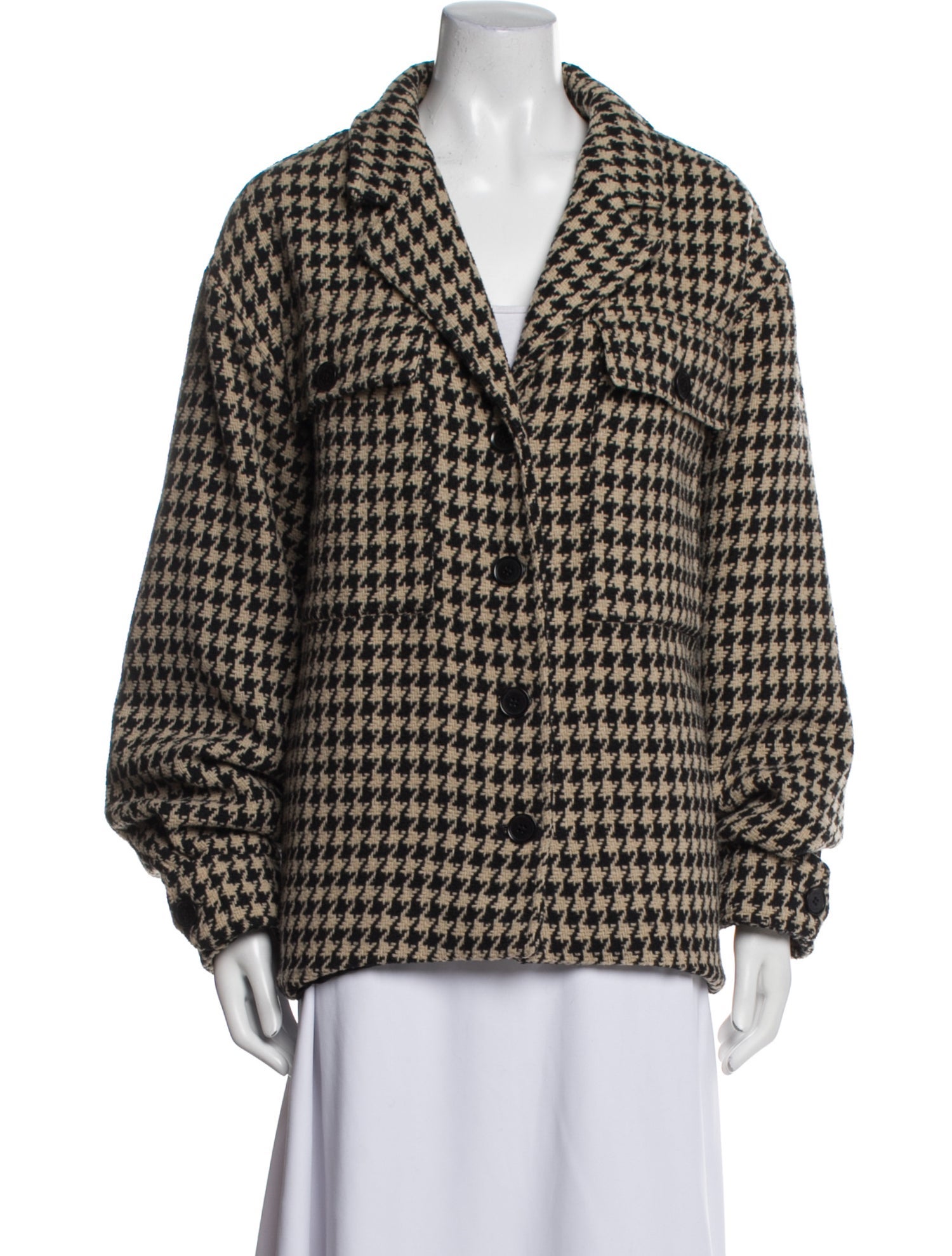 Anine Bing Wool Houndstooth Print Coat