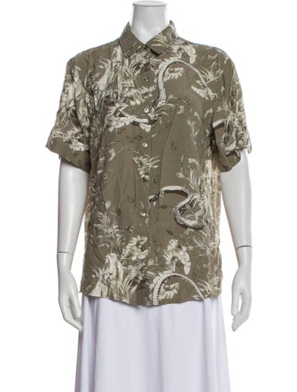 Anine Bing Printed Short Sleeve Button-Up Top