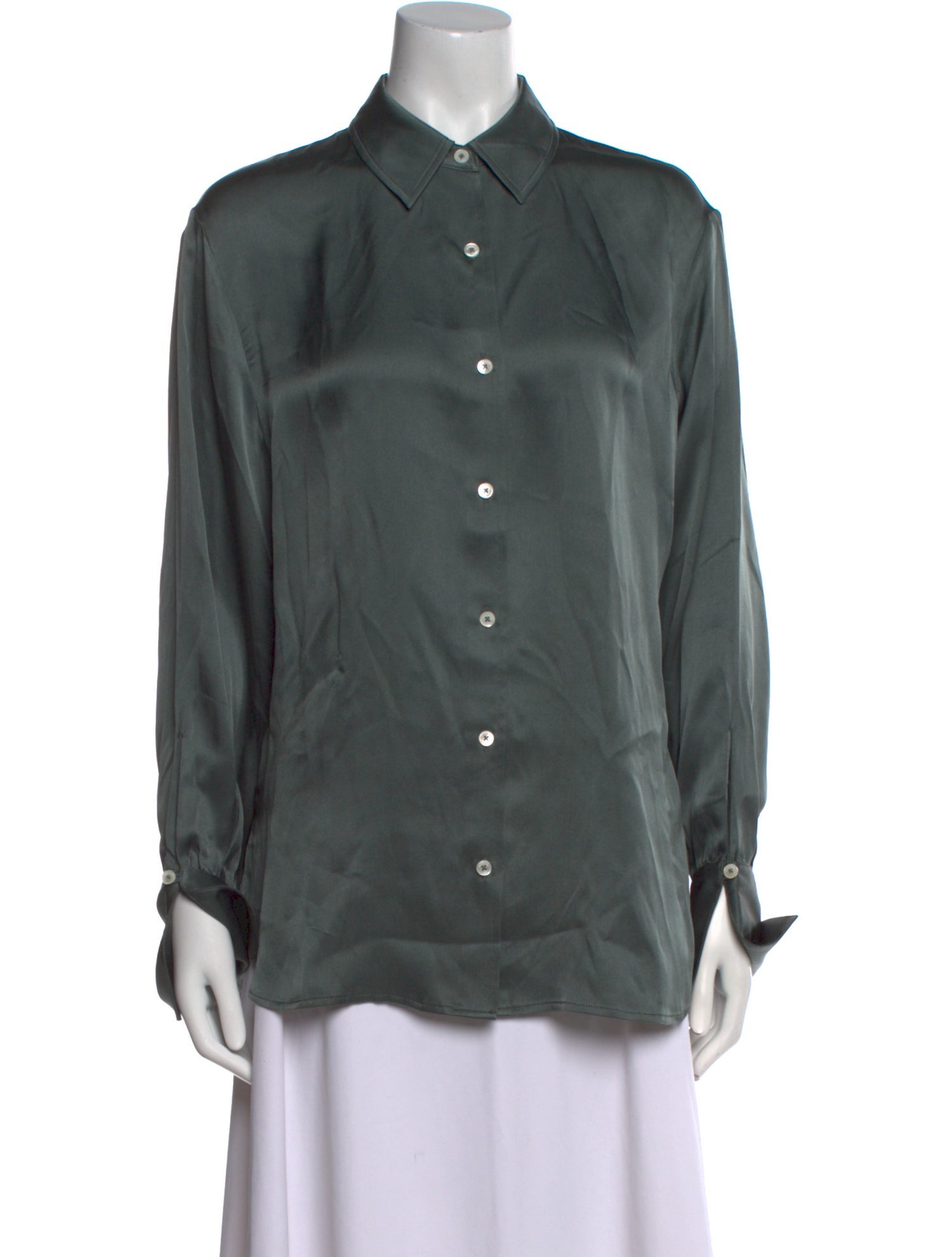 Anine Bing Silk Long Sleeve Button-Up Top