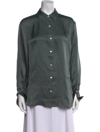 Anine Bing Silk Long Sleeve Button-Up Top