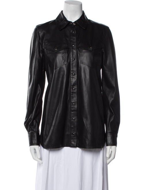 Anine Bing Leather Long Sleeve Button-Up Top