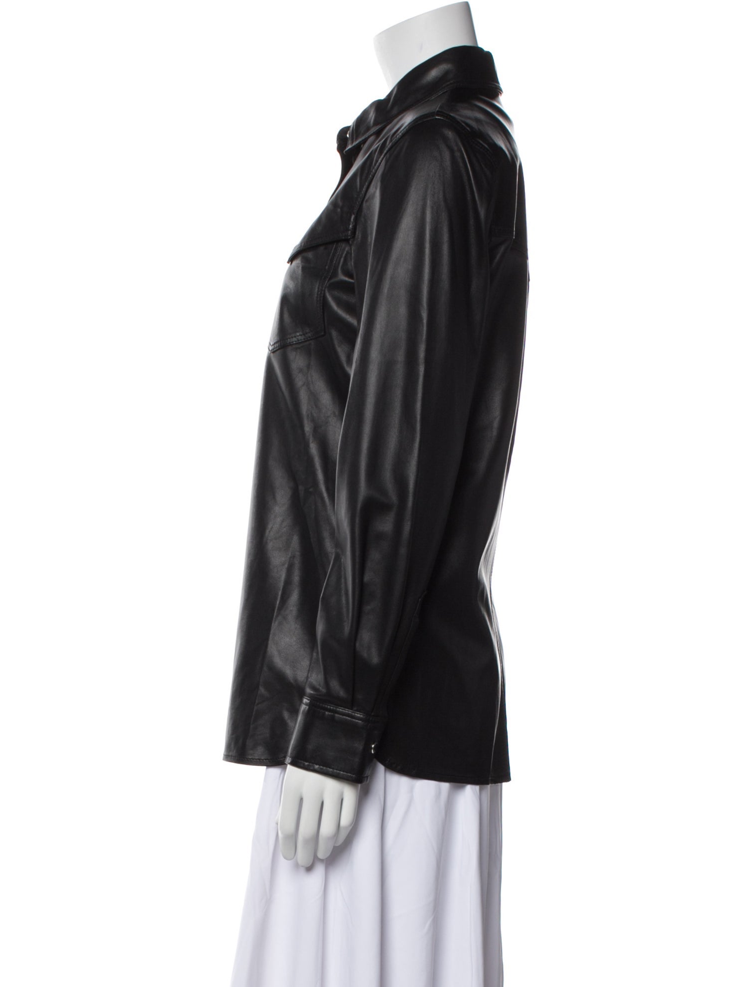 Anine Bing Leather Long Sleeve Button-Up Top