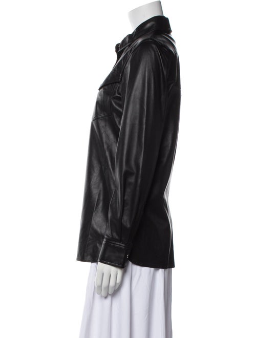 Anine Bing Leather Long Sleeve Button-Up Top