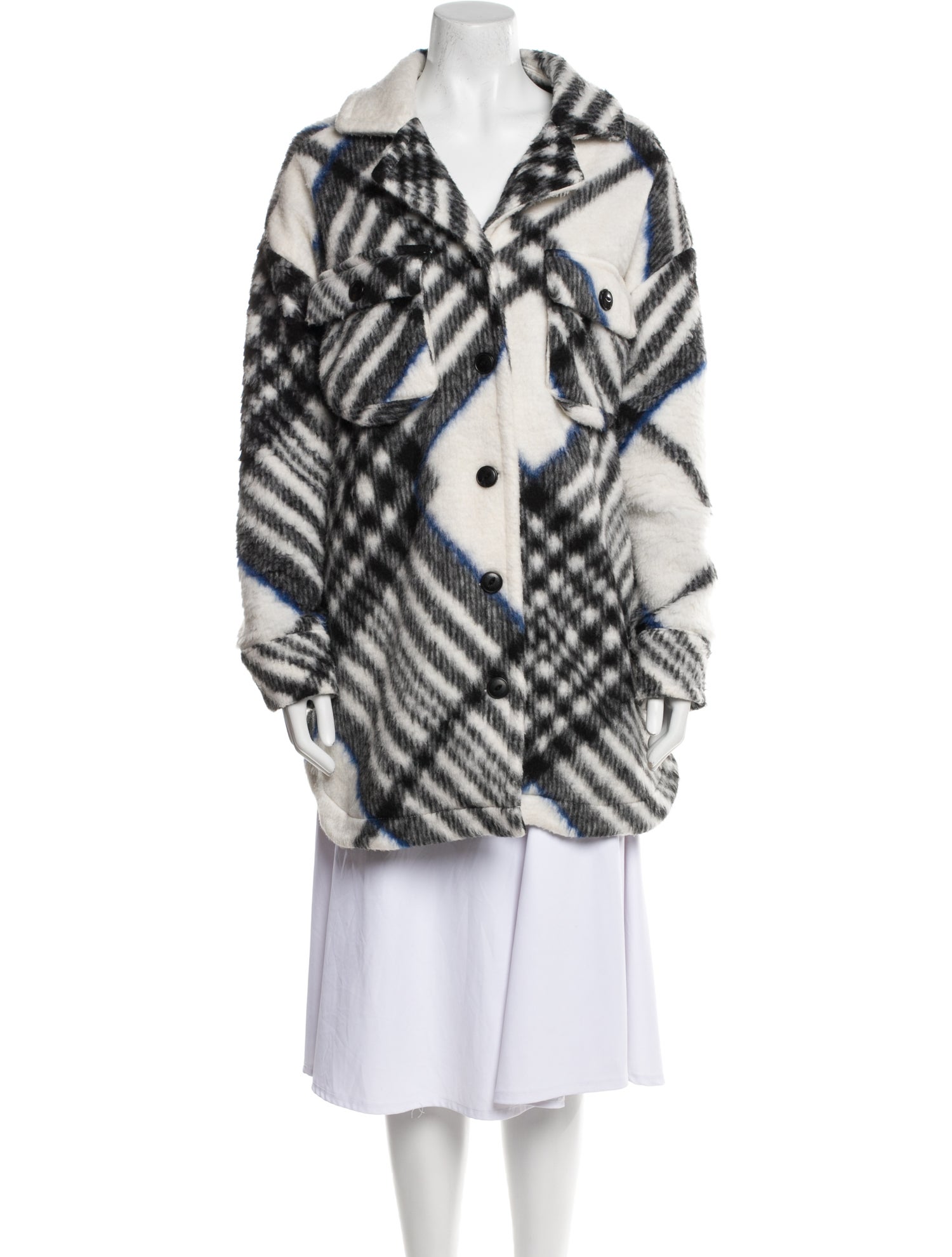 Anine Bing Plaid Print Faux Fur Coat