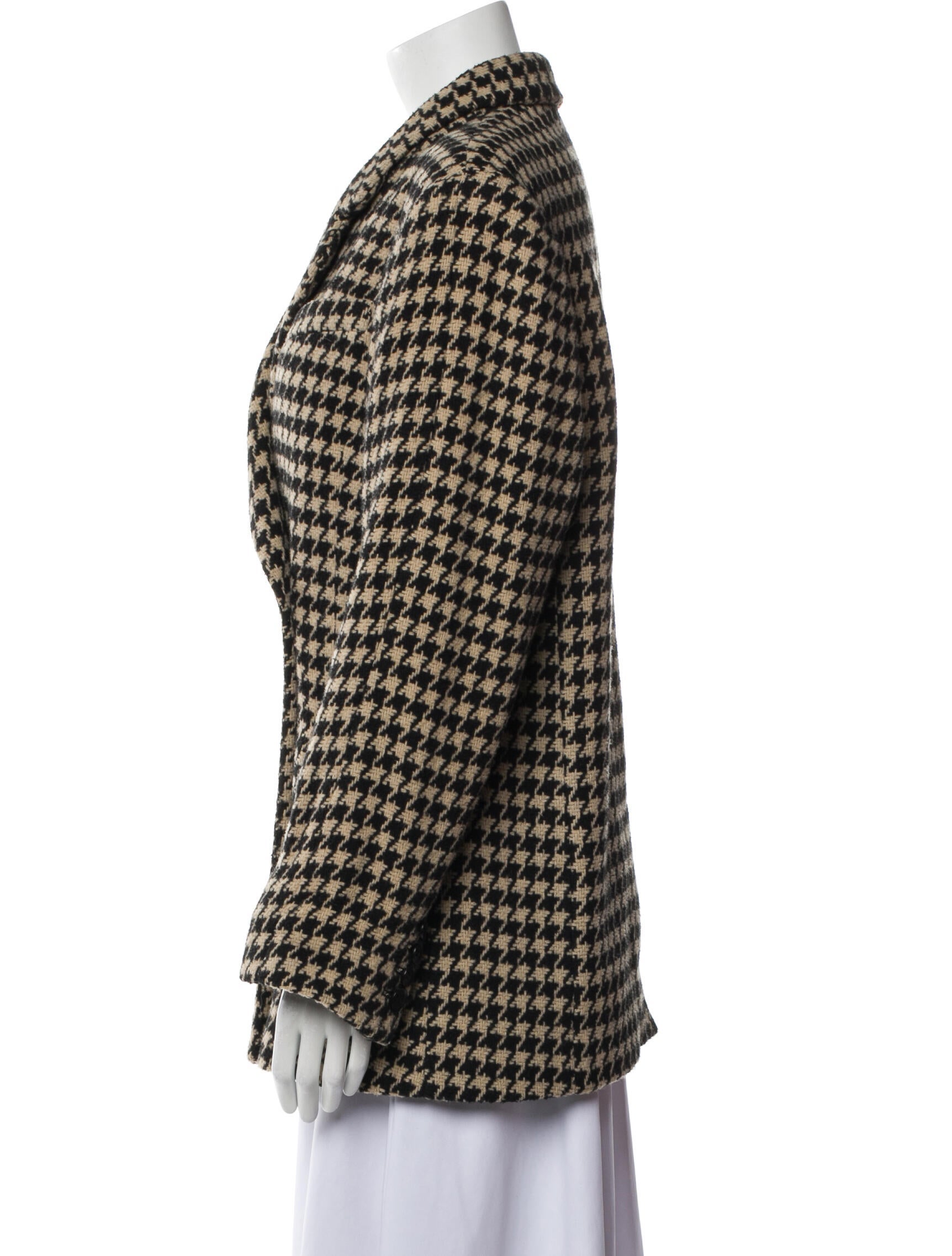 Anine Bing Wool Houndstooth Print Blazer