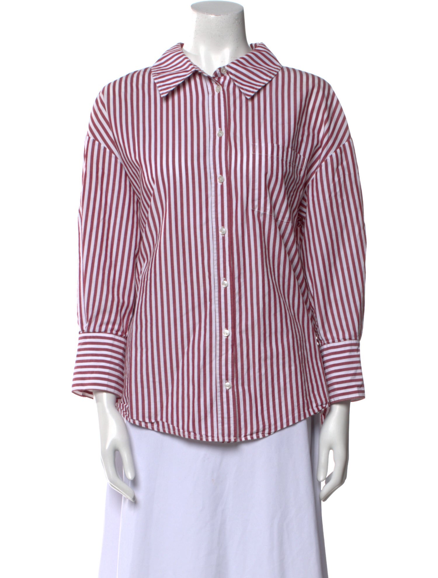 Anine Bing Striped Three-Quarter Sleeve Button-Up Top