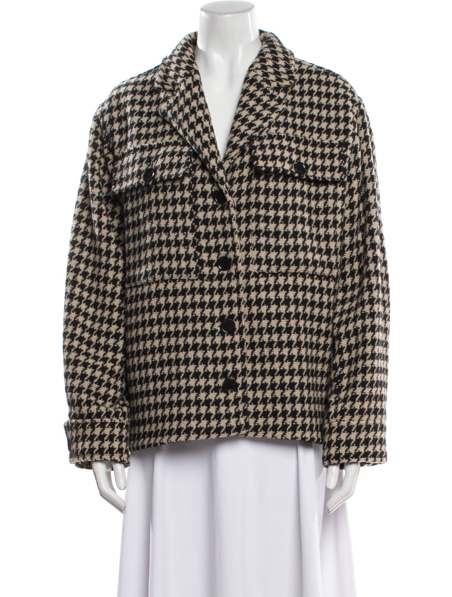 Anine Bing Wool Houndstooth Print Blazer