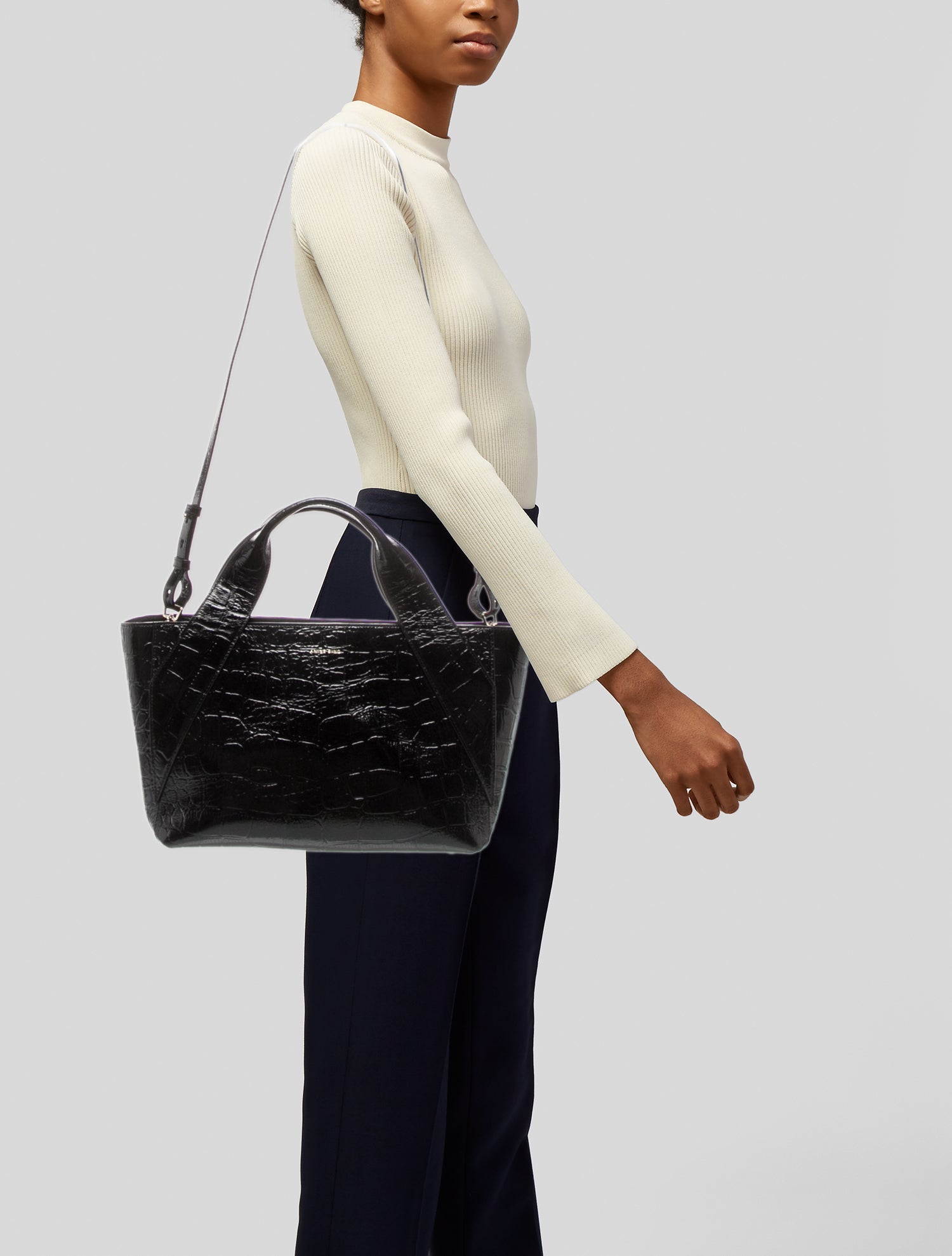 Anine Bing Embossed Leather Top Handle Bag