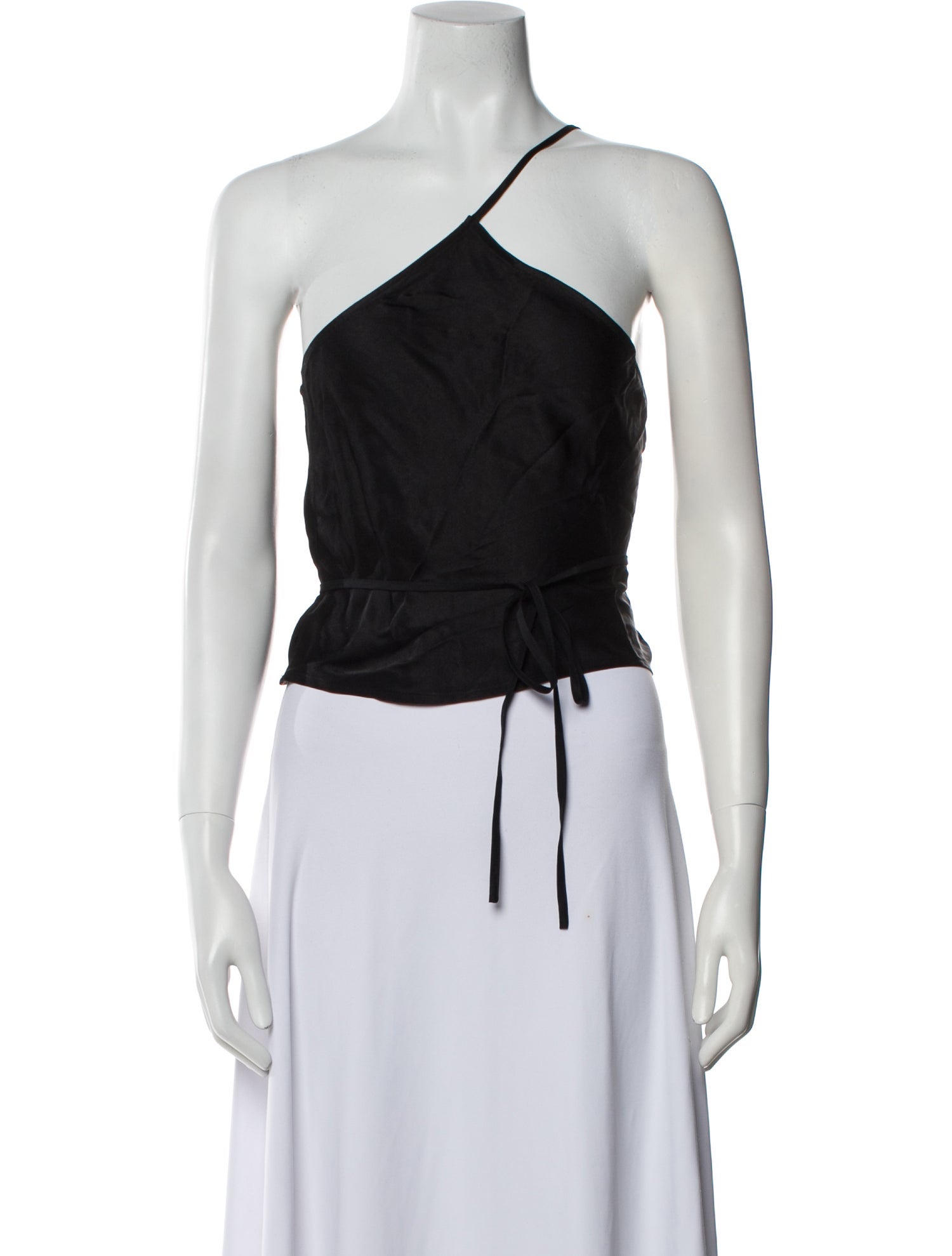 Anine Bing Silk One-Shoulder Crop Top