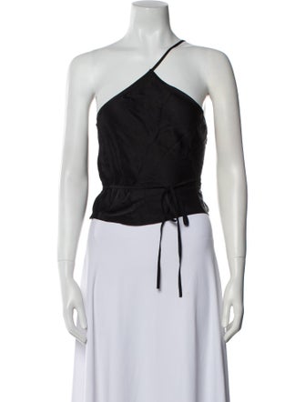 Anine Bing Silk One-Shoulder Crop Top