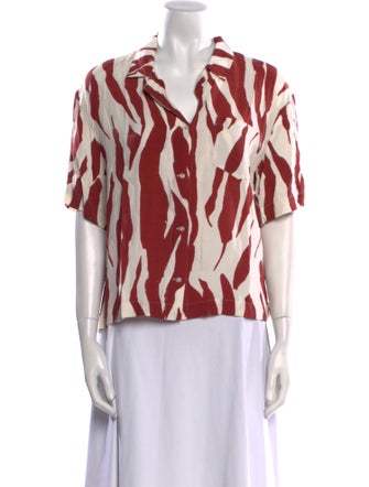 Anine Bing Printed Three-Quarter Sleeve Button-Up Top