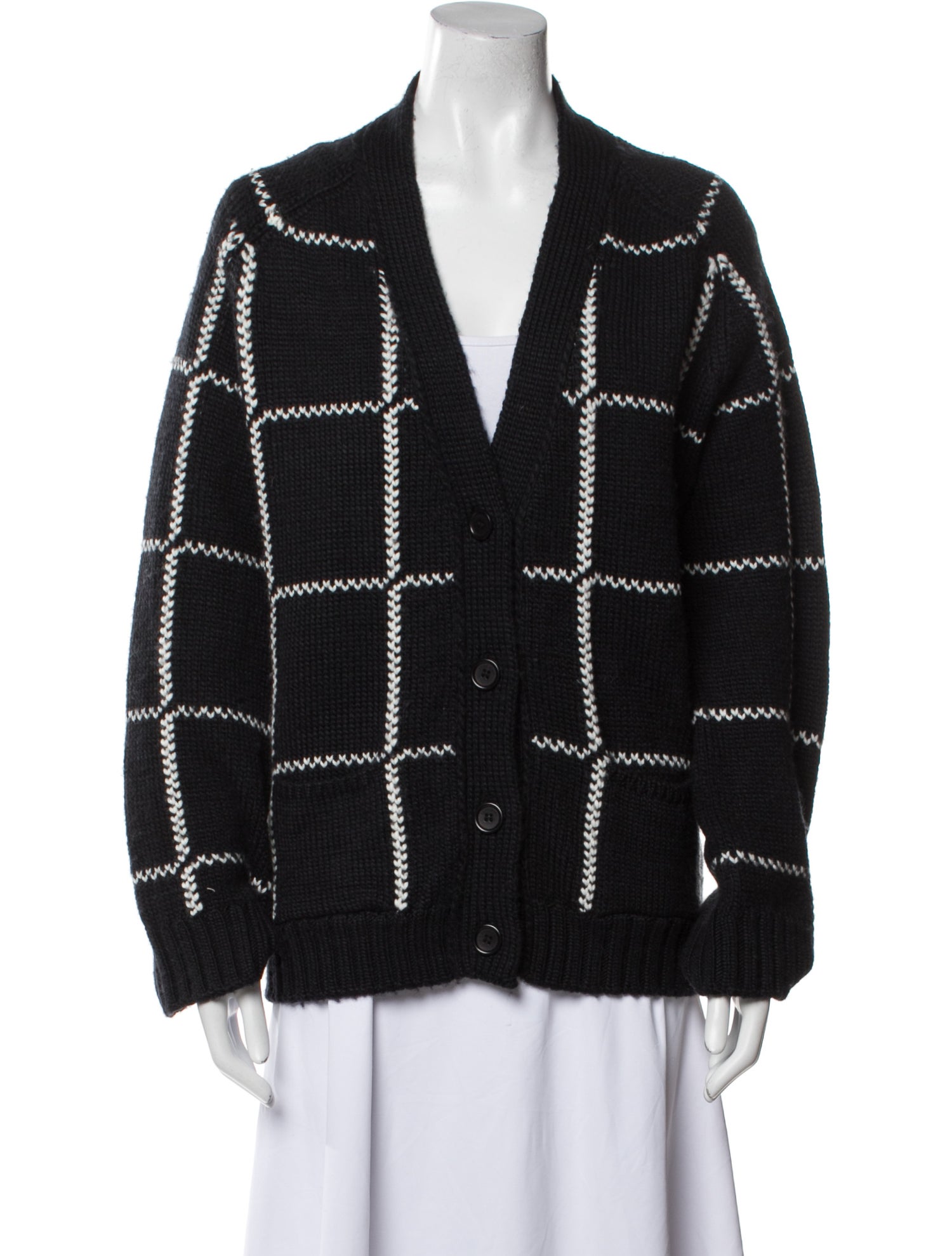 Anine Bing Plaid Print V-Neck Sweater