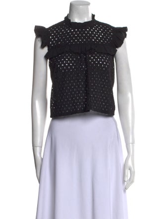 Anine Bing Mock Neck Short Sleeve Crop Top