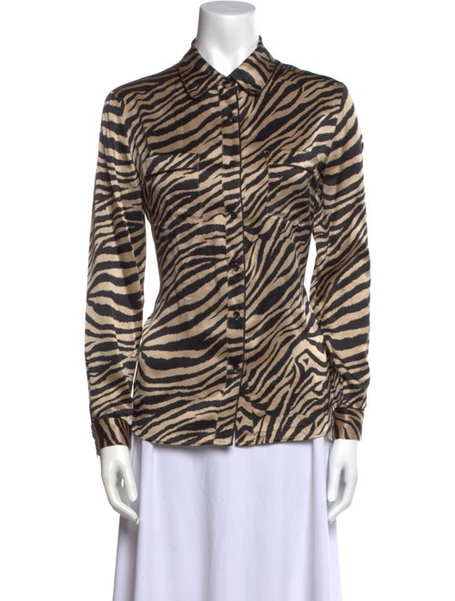 Anine Bing Silk Animal Print Button-Up Top