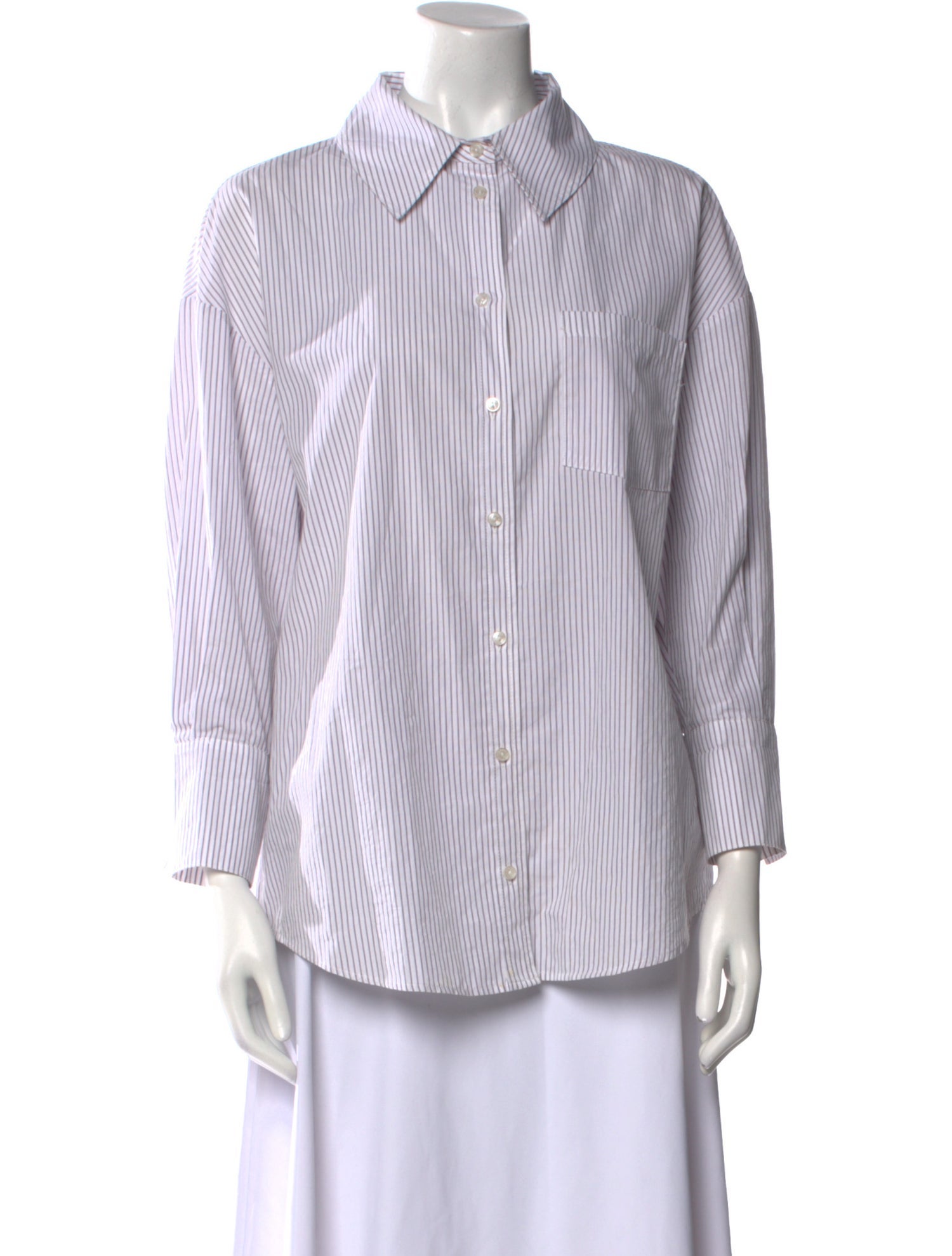 Anine Bing Striped Three-Quarter Sleeve Button-Up Top