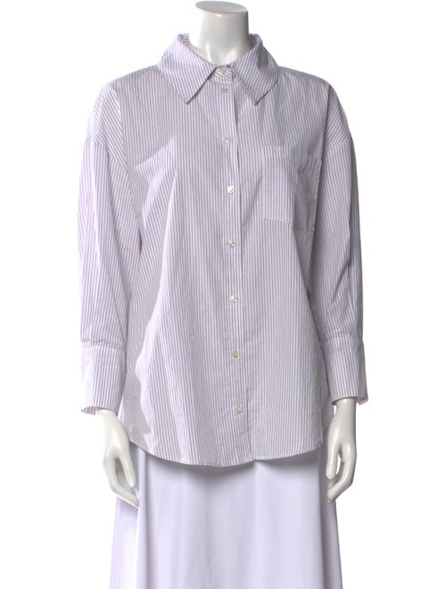 Anine Bing Striped Three-Quarter Sleeve Button-Up Top