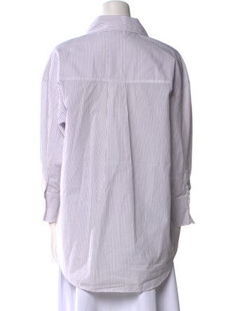 Anine Bing Striped Three-Quarter Sleeve Button-Up Top