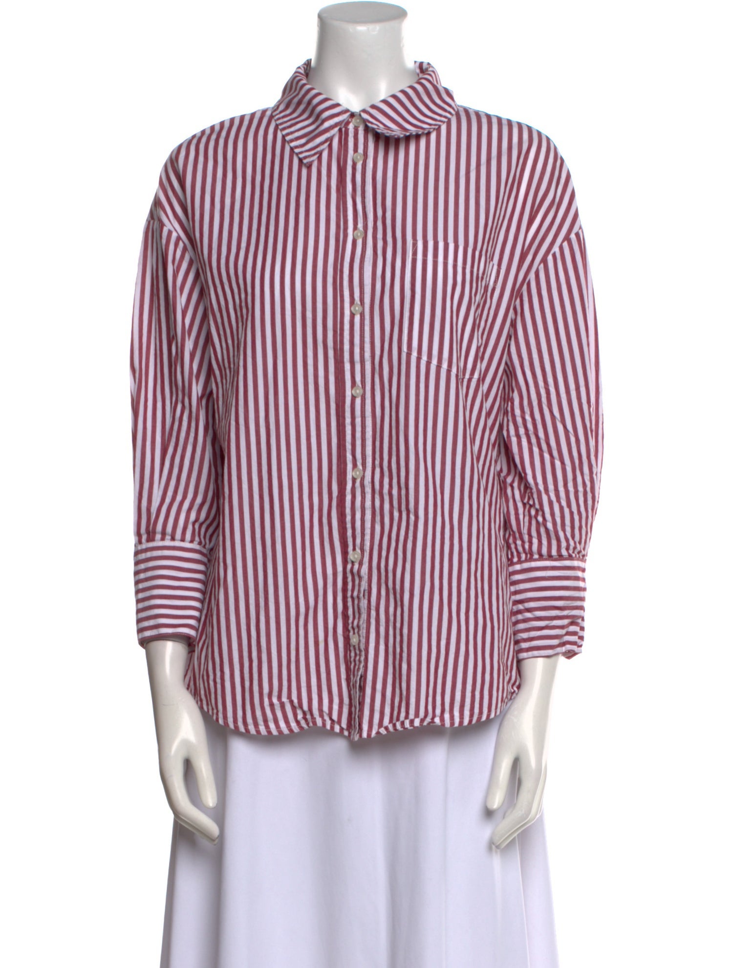 Anine Bing Striped Three-Quarter Sleeve Button-Up Top