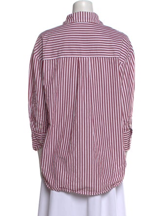 Anine Bing Striped Three-Quarter Sleeve Button-Up Top