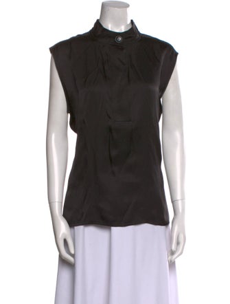 Anine Bing Silk Mock Neck Button-Up Top