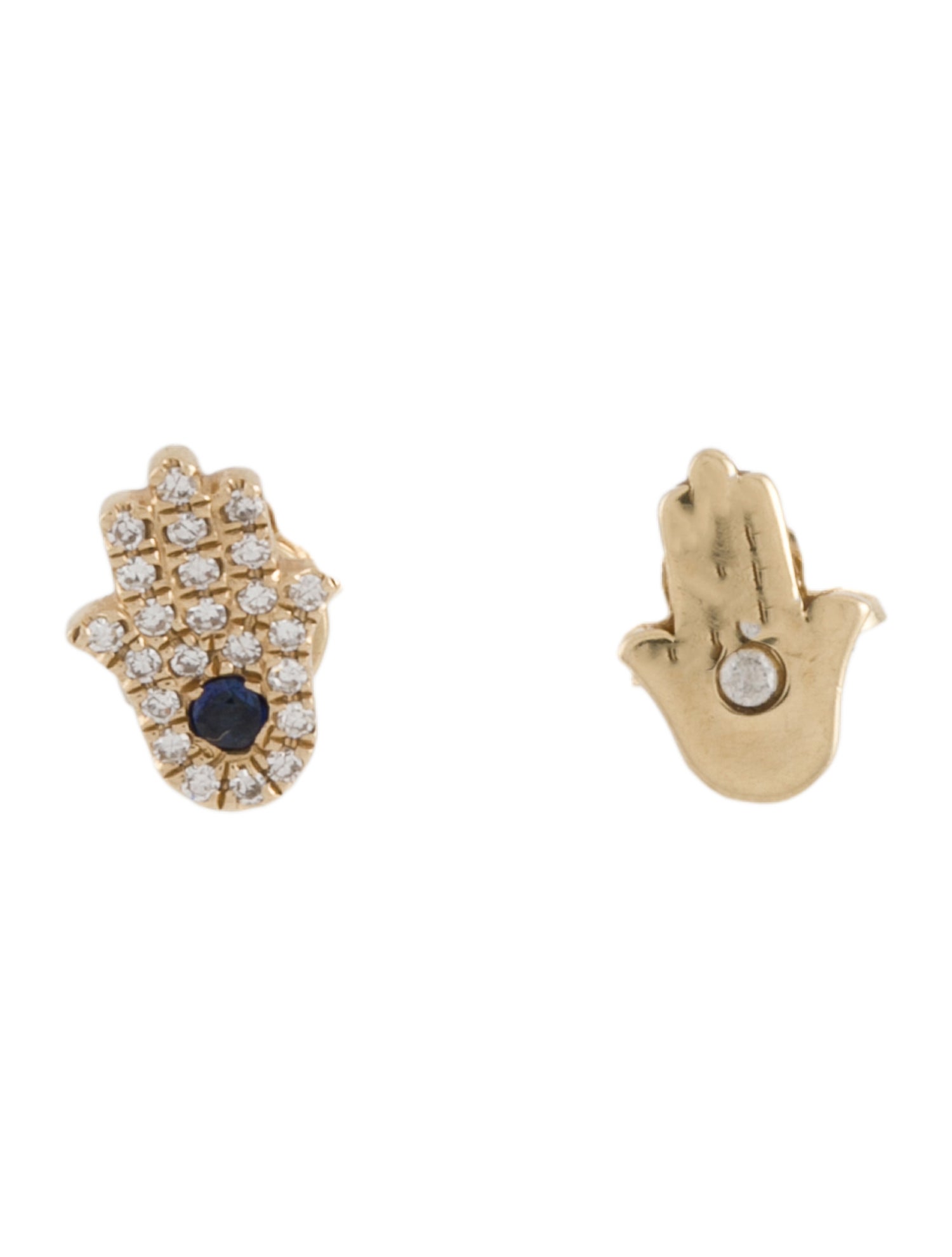 Anine Bing 14K Sapphire & Diamond Hamsa Stud Earrings