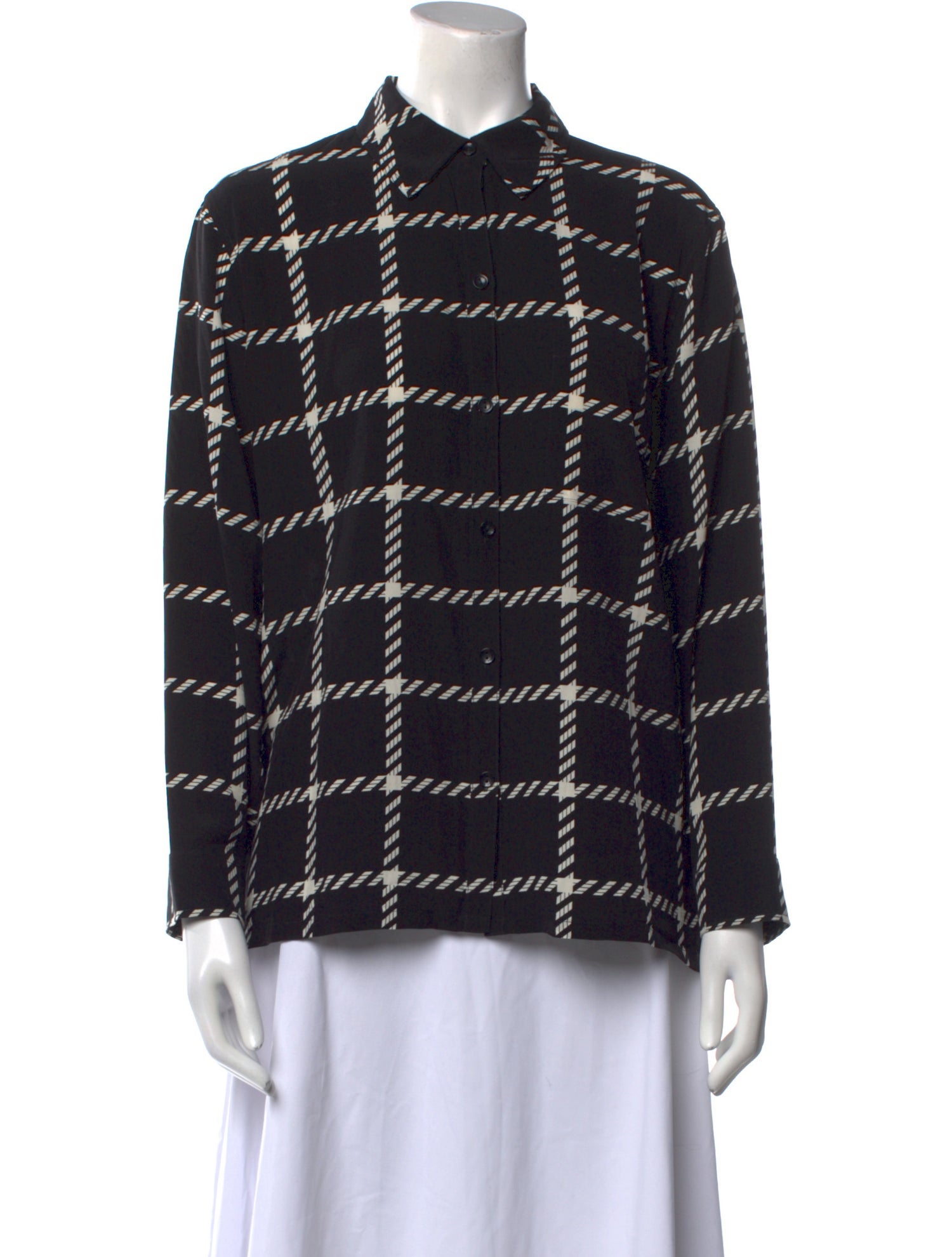 Anine Bing Plaid Print Long Sleeve Button-Up Top