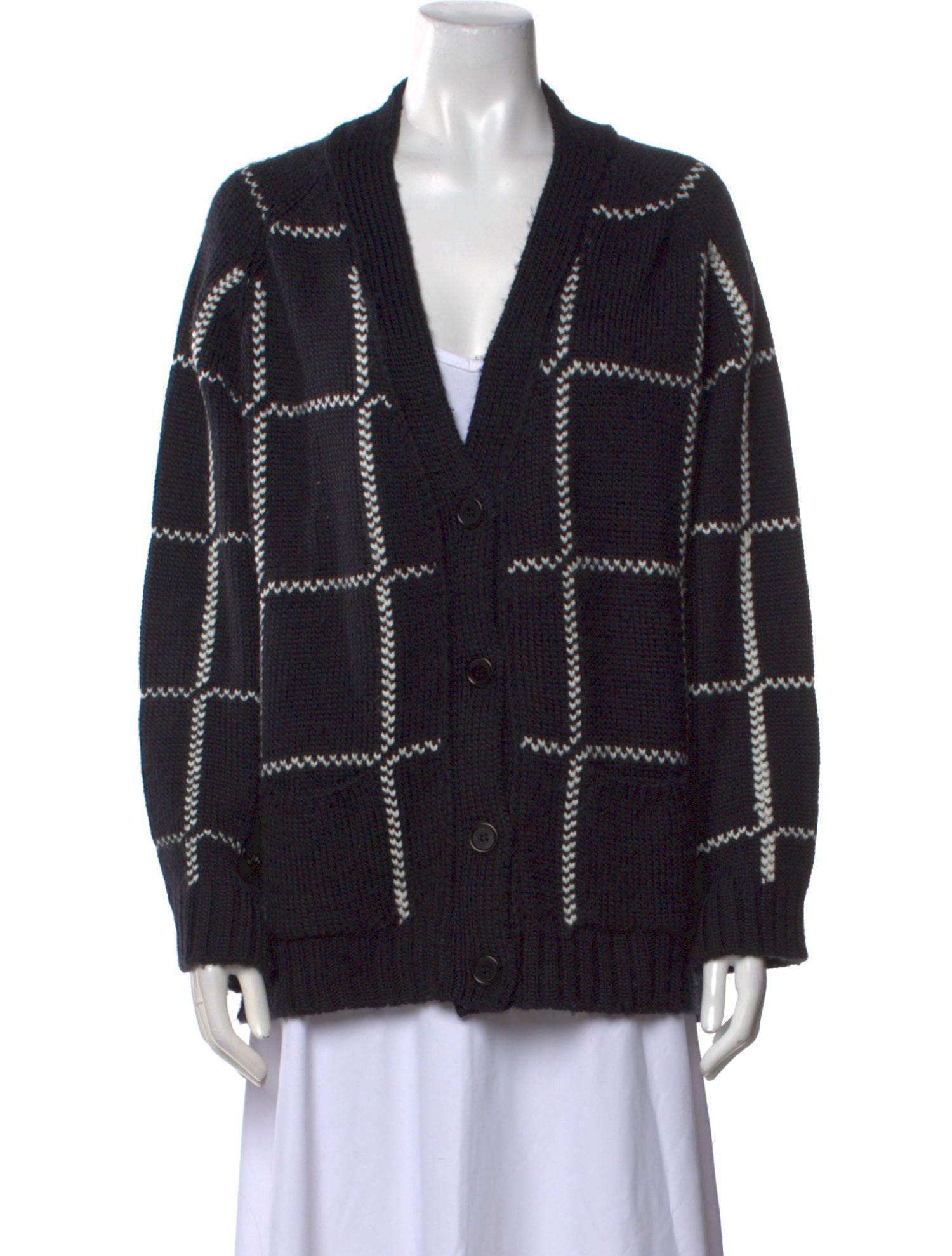 Anine Bing Merino Wool Plaid Print Sweater