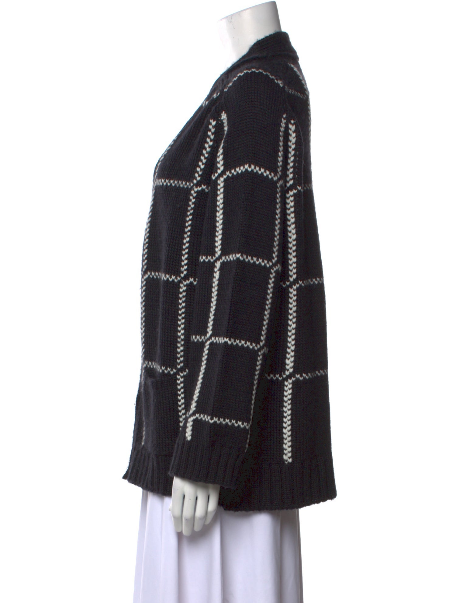 Anine Bing Merino Wool Plaid Print Sweater