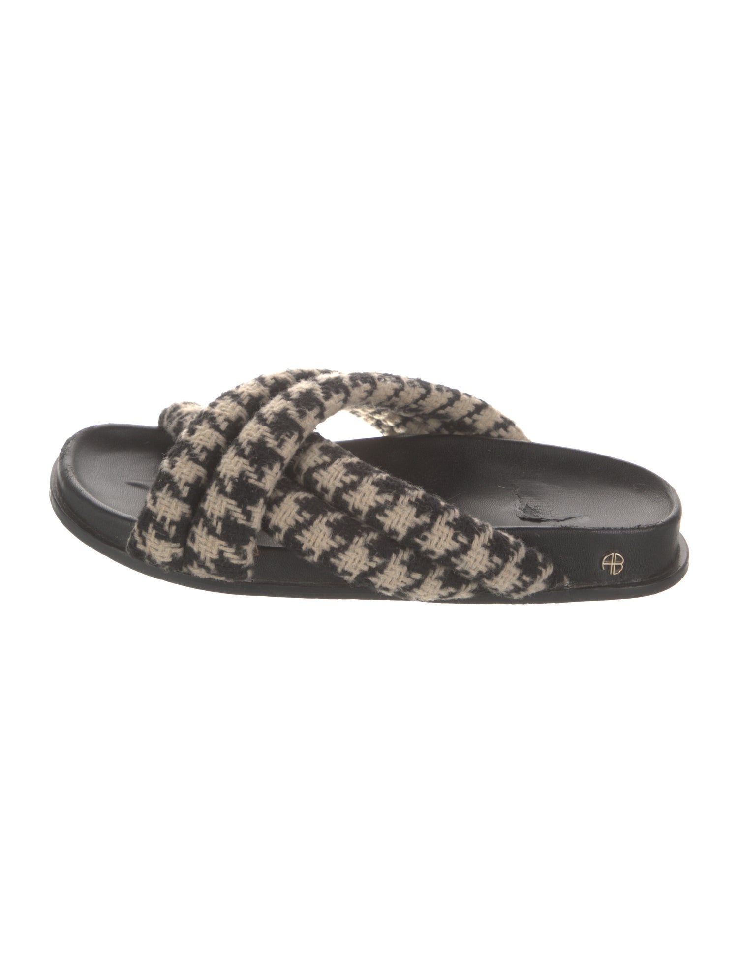 Anine Bing Wool Houndstooth Print Slides