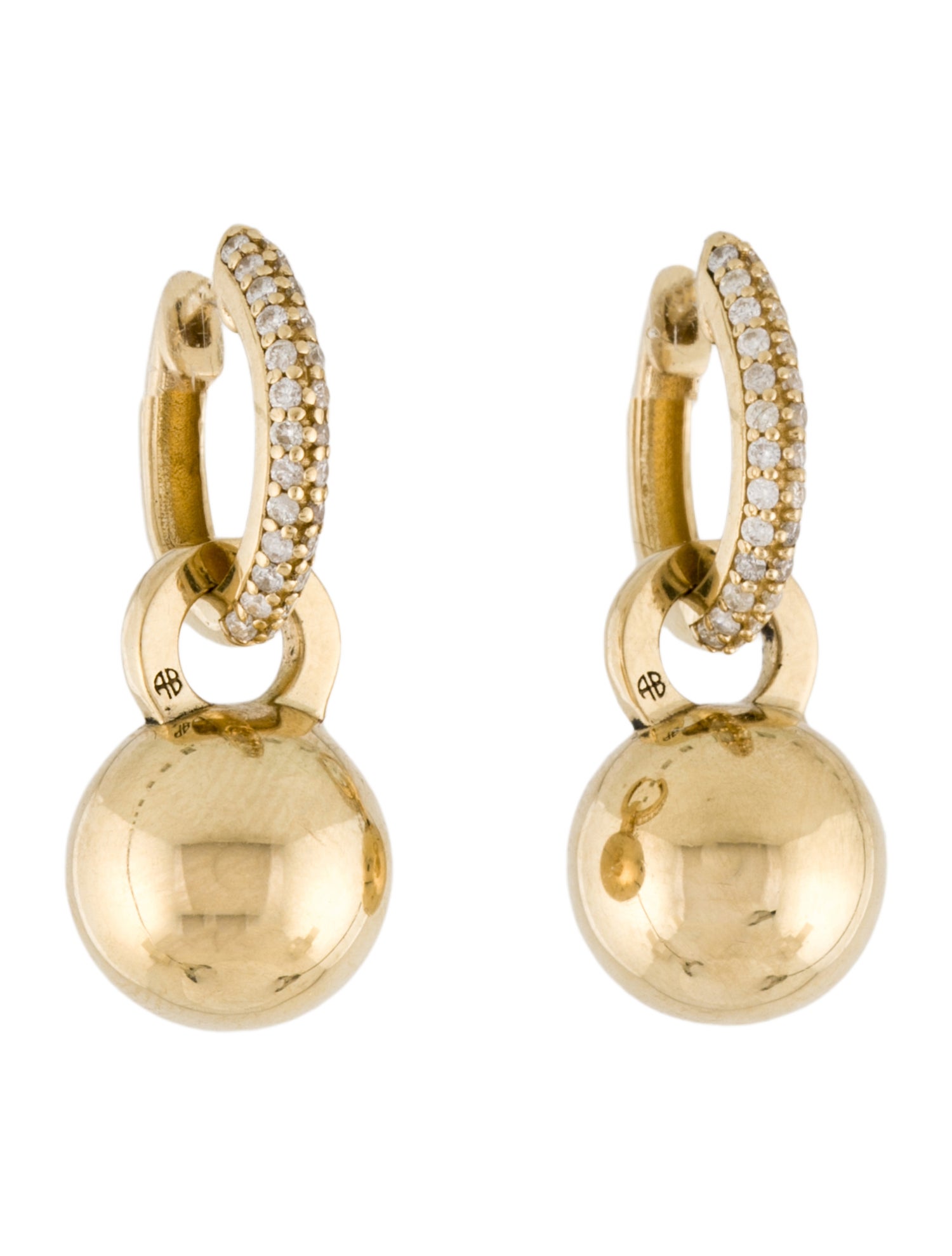 Anine Bing 14K Diamond Huggie Drop Earrings