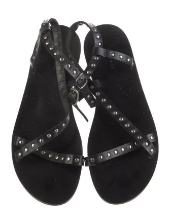 Anine Bing Leather Studded Accents T-Strap Sandals