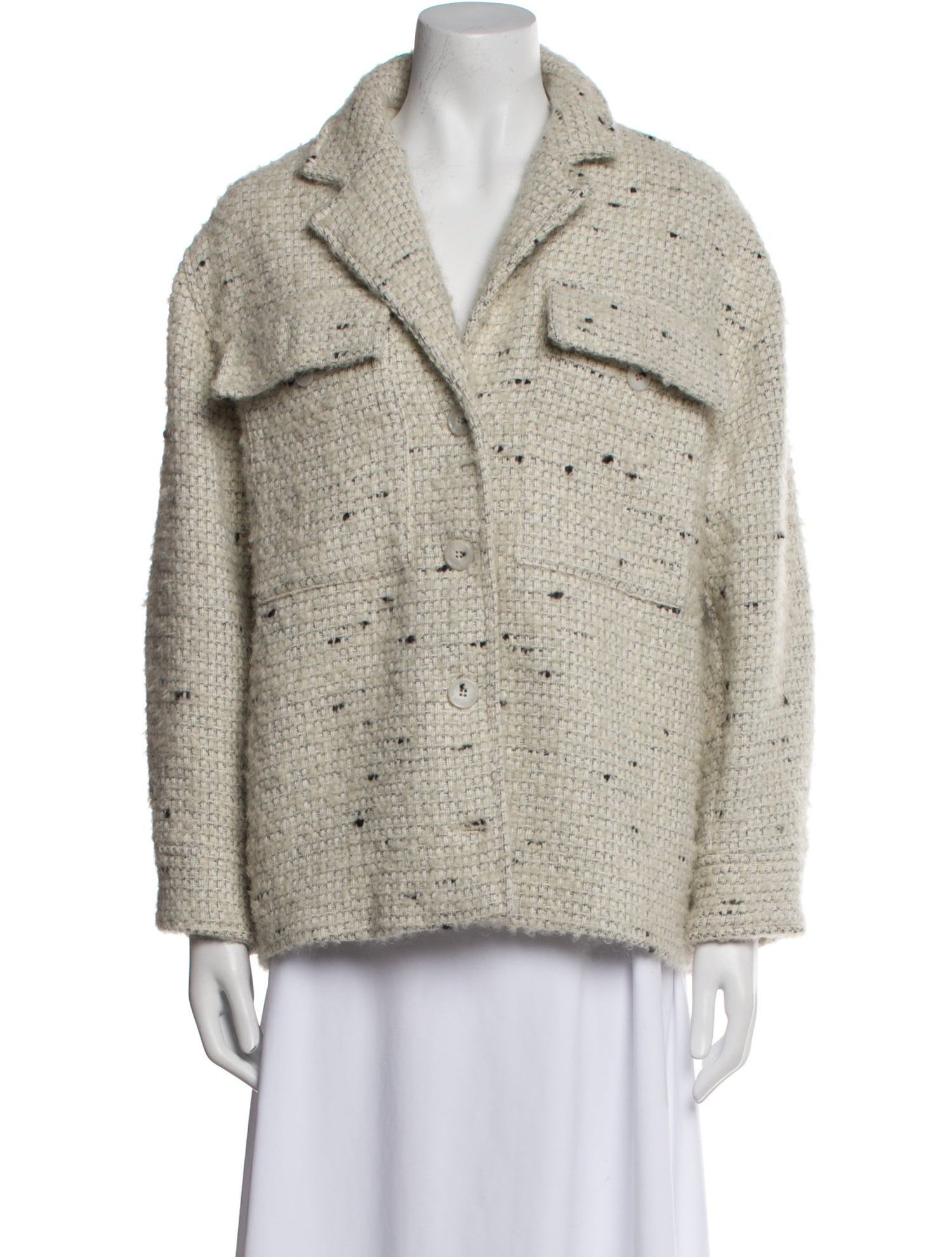 Anine Bing Wool Tweed Pattern Faux Fur Jacket
