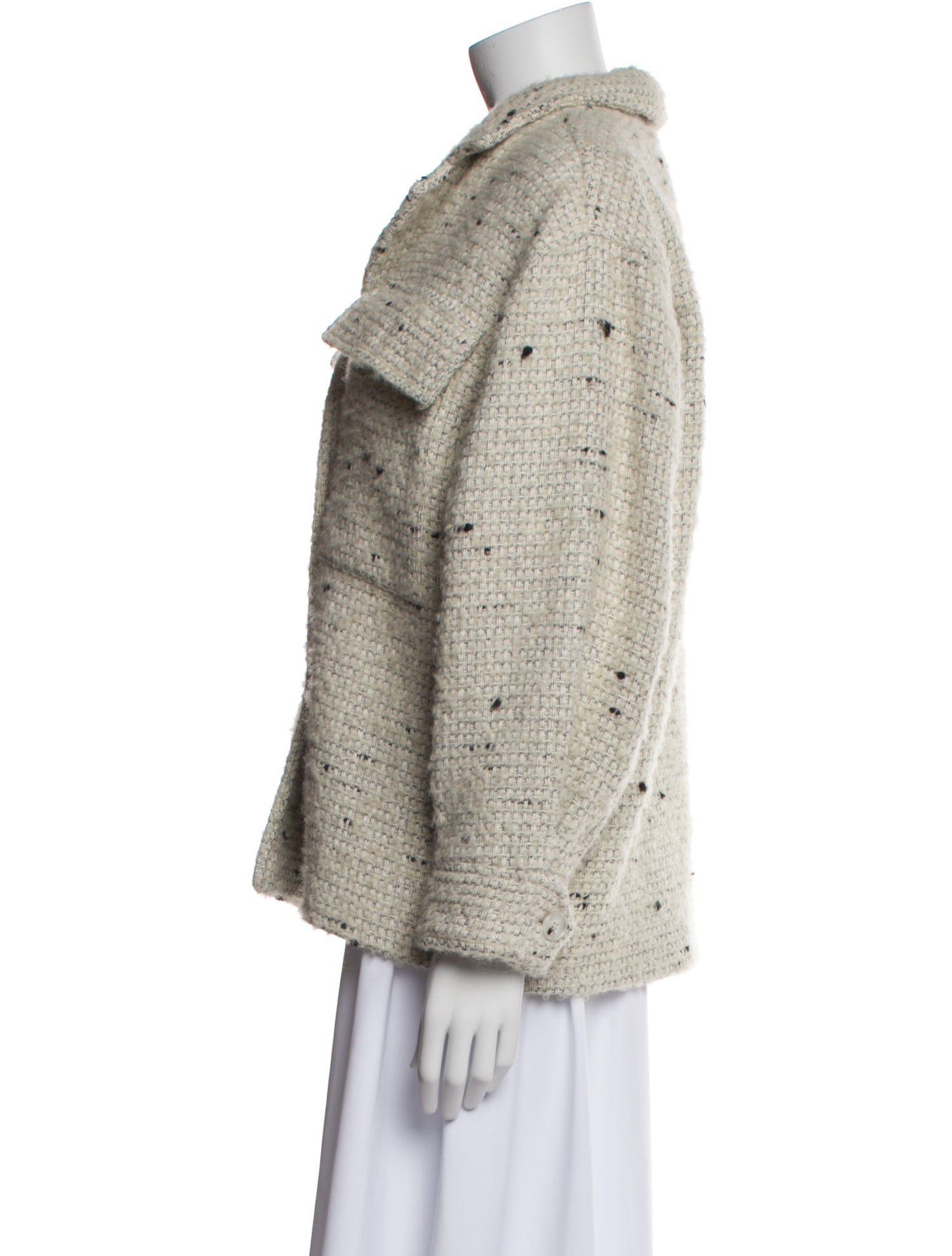 Anine Bing Wool Tweed Pattern Faux Fur Jacket
