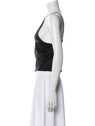 Anine Bing Silk One-Shoulder Crop Top