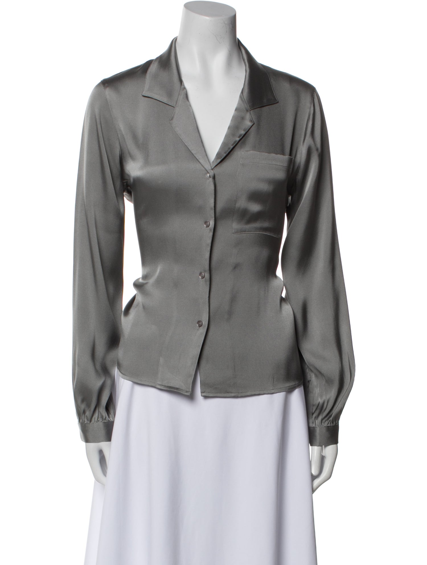 Anine Bing Silk Long Sleeve Button-Up Top