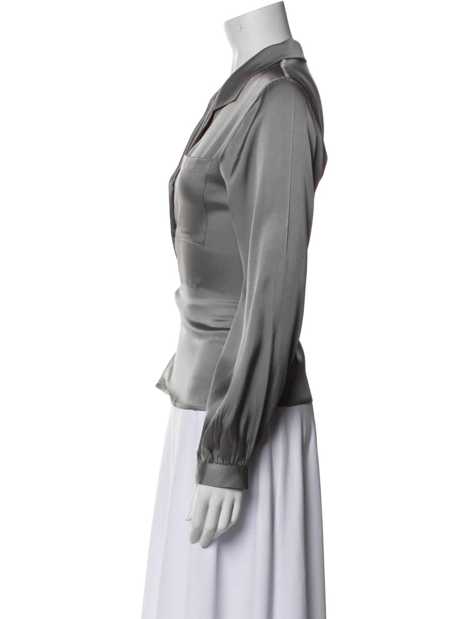 Anine Bing Silk Long Sleeve Button-Up Top