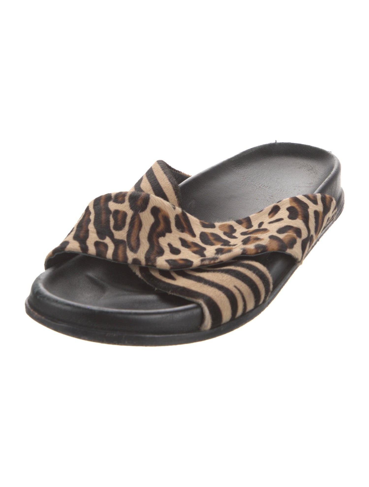 Anine Bing Suede Animal Print Slides