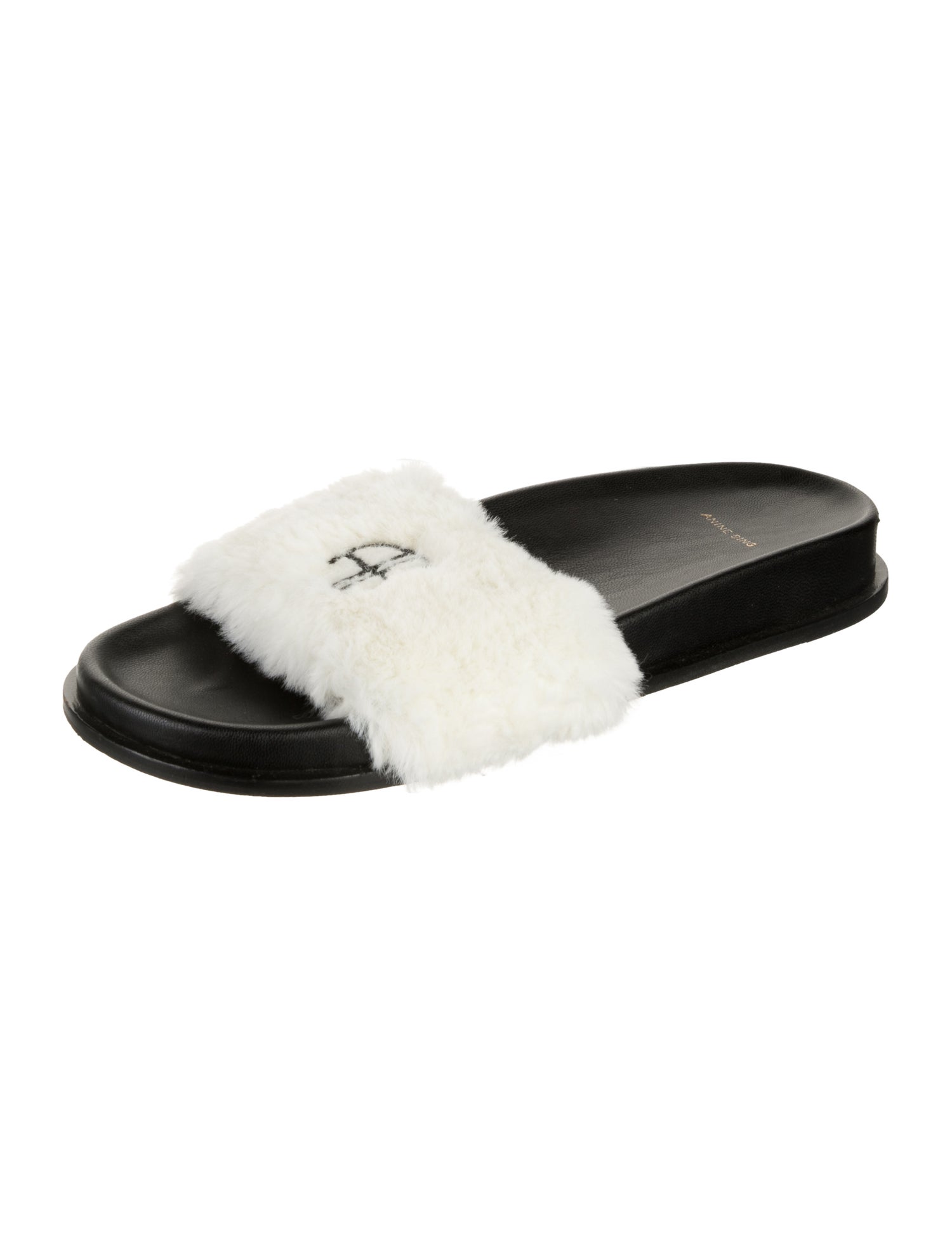 Anine Bing Leather Faux Fur Trim Slides