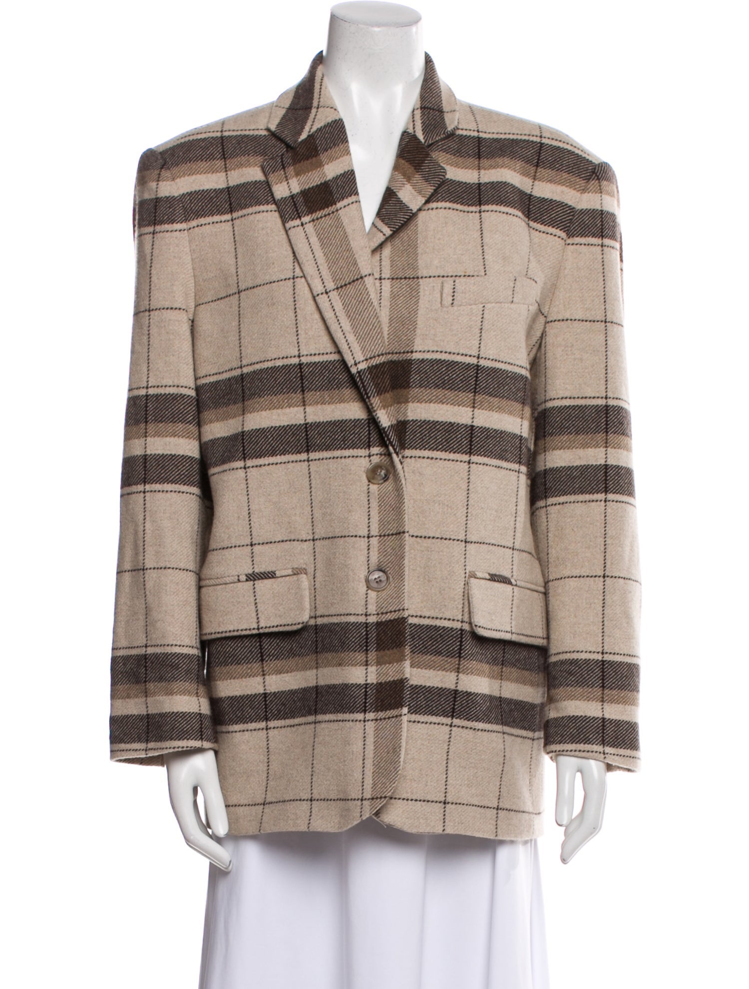 Anine Bing Wool Plaid Print Blazer