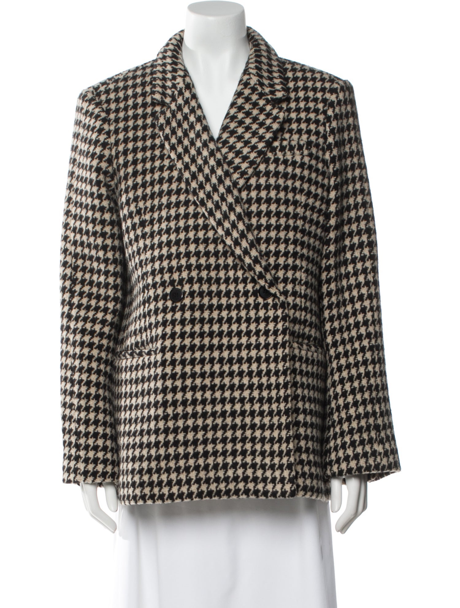 Anine Bing Wool Houndstooth Print Coat