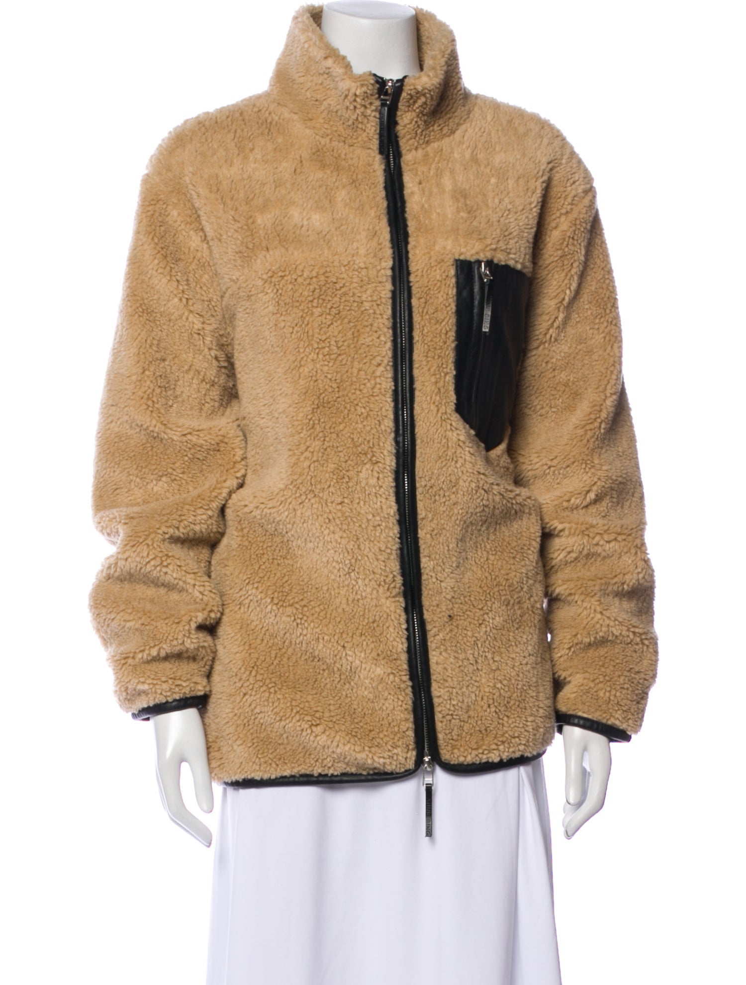 Anine Bing Colorblock Pattern Faux Fur Jacket