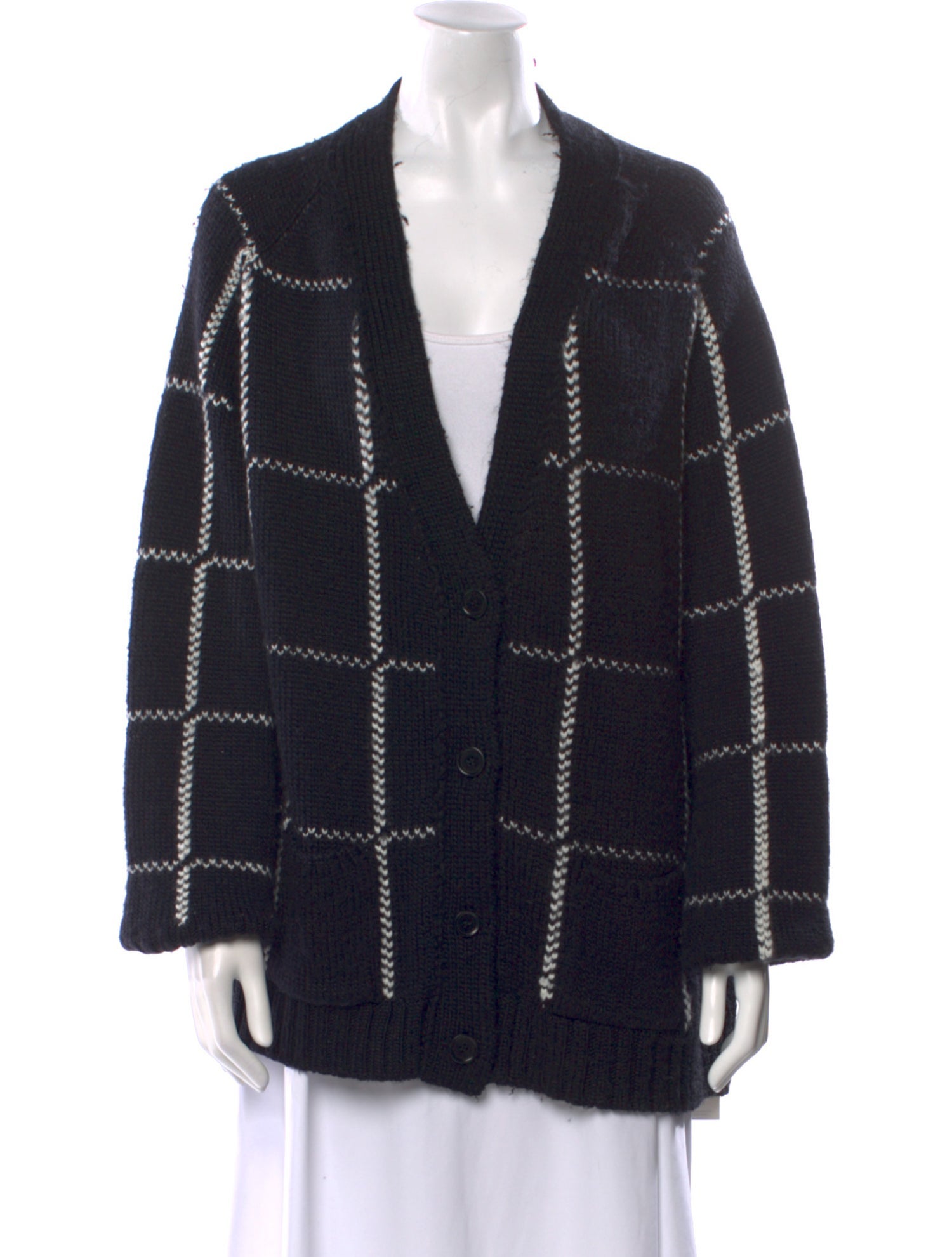 Anine Bing Plaid Print V-Neck Sweater