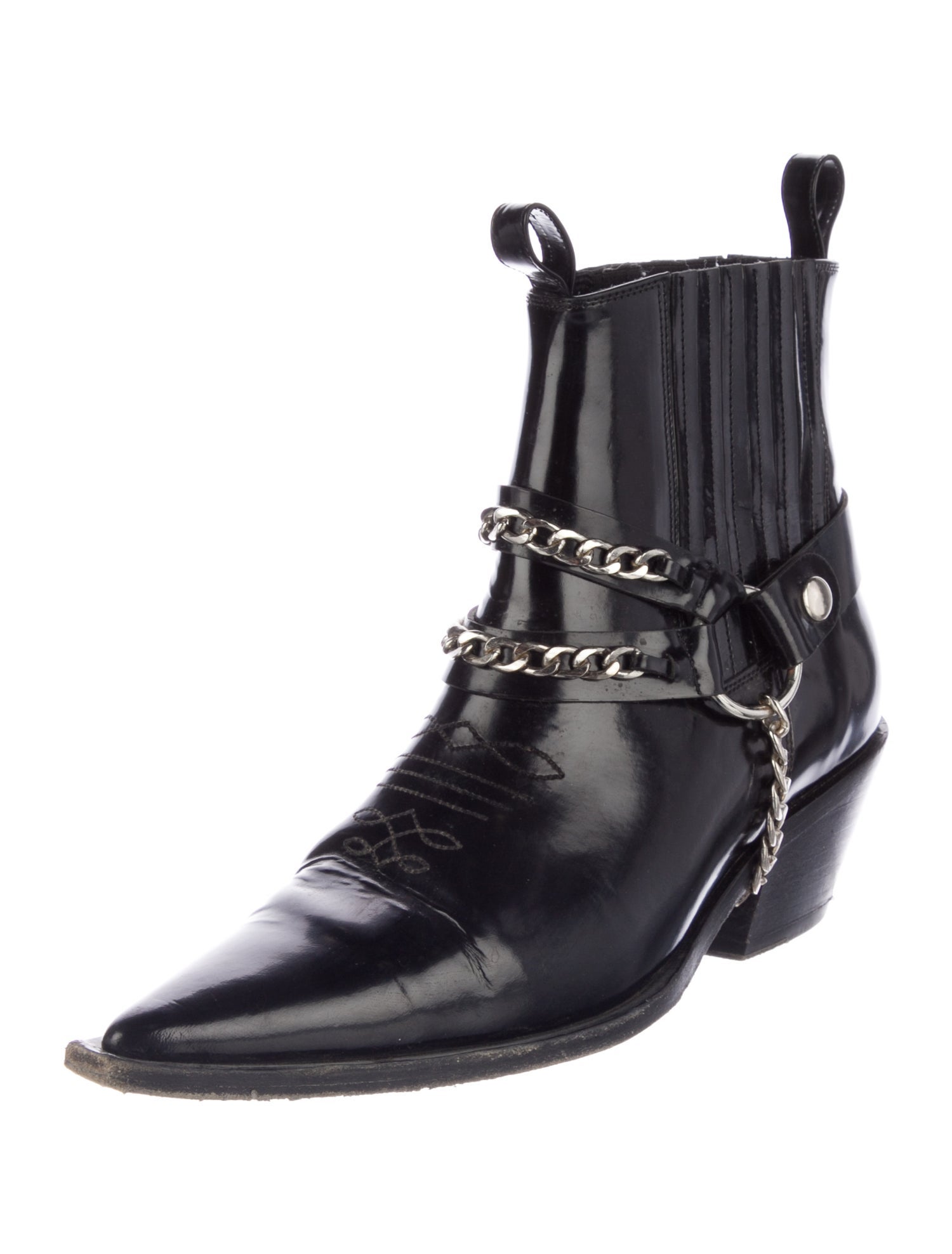 Anine Bing Leather Chain-Link Accents Western Boots