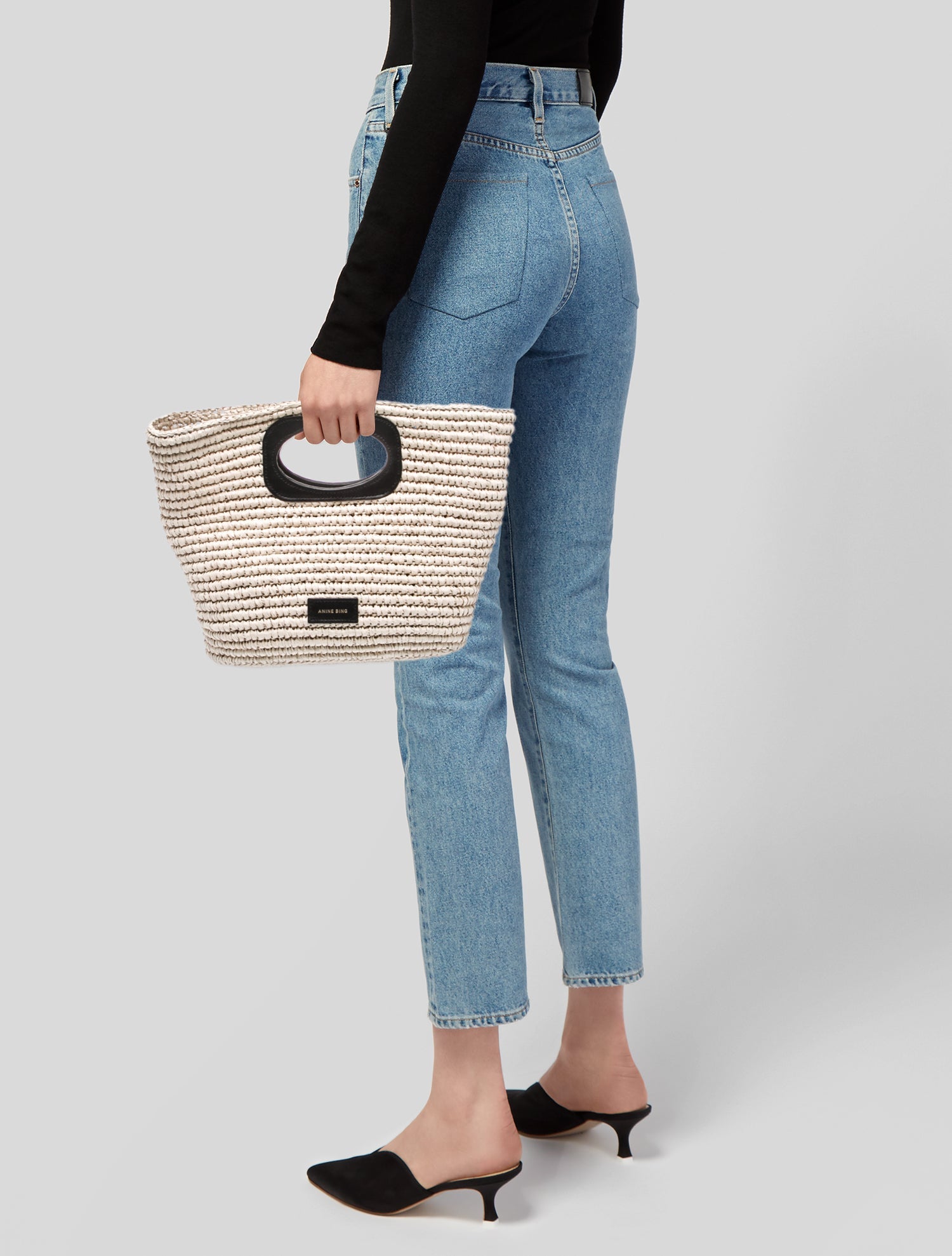 Anine Bing Straw Top Handle Bag