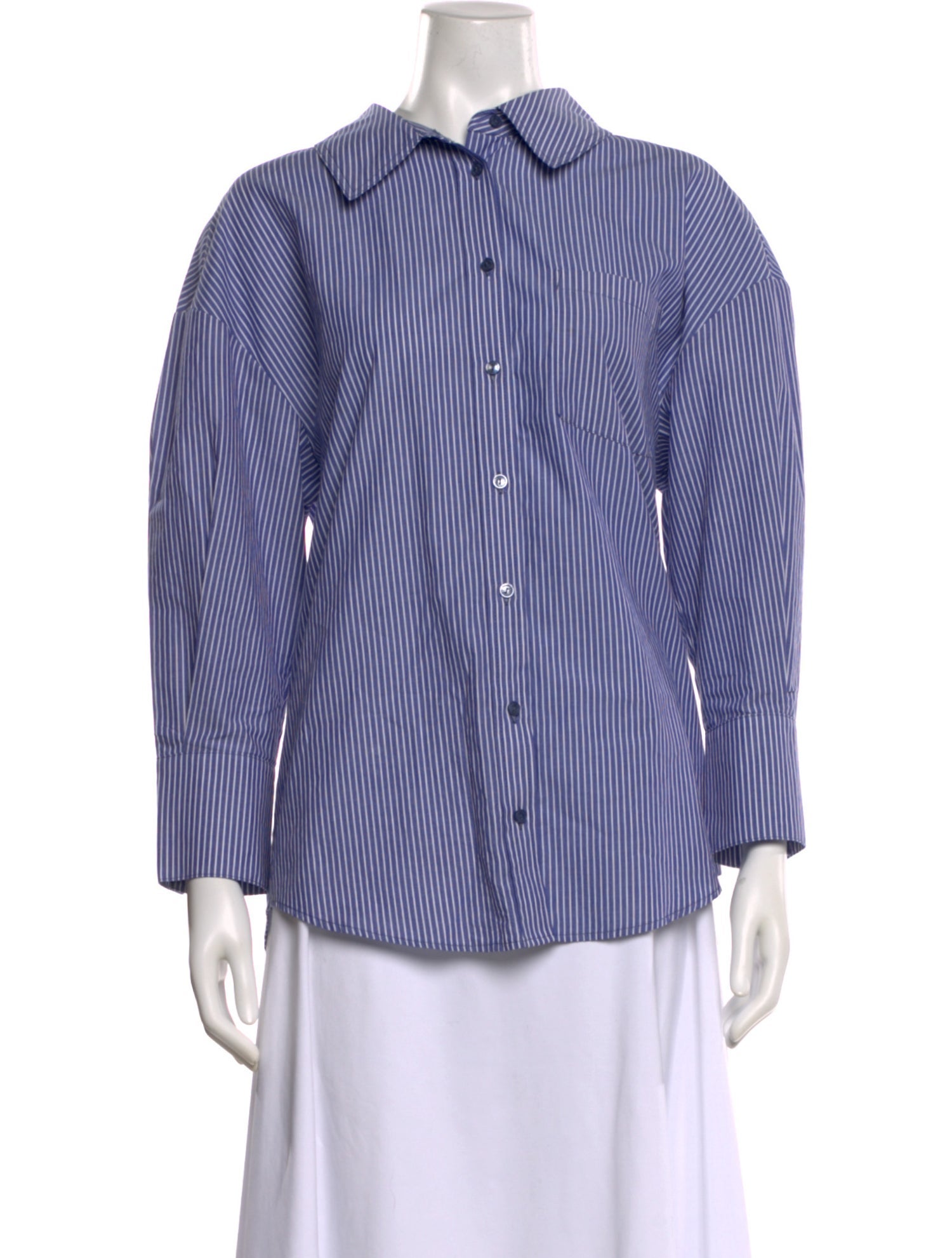 Anine Bing Striped Three-Quarter Sleeve Button-Up Top