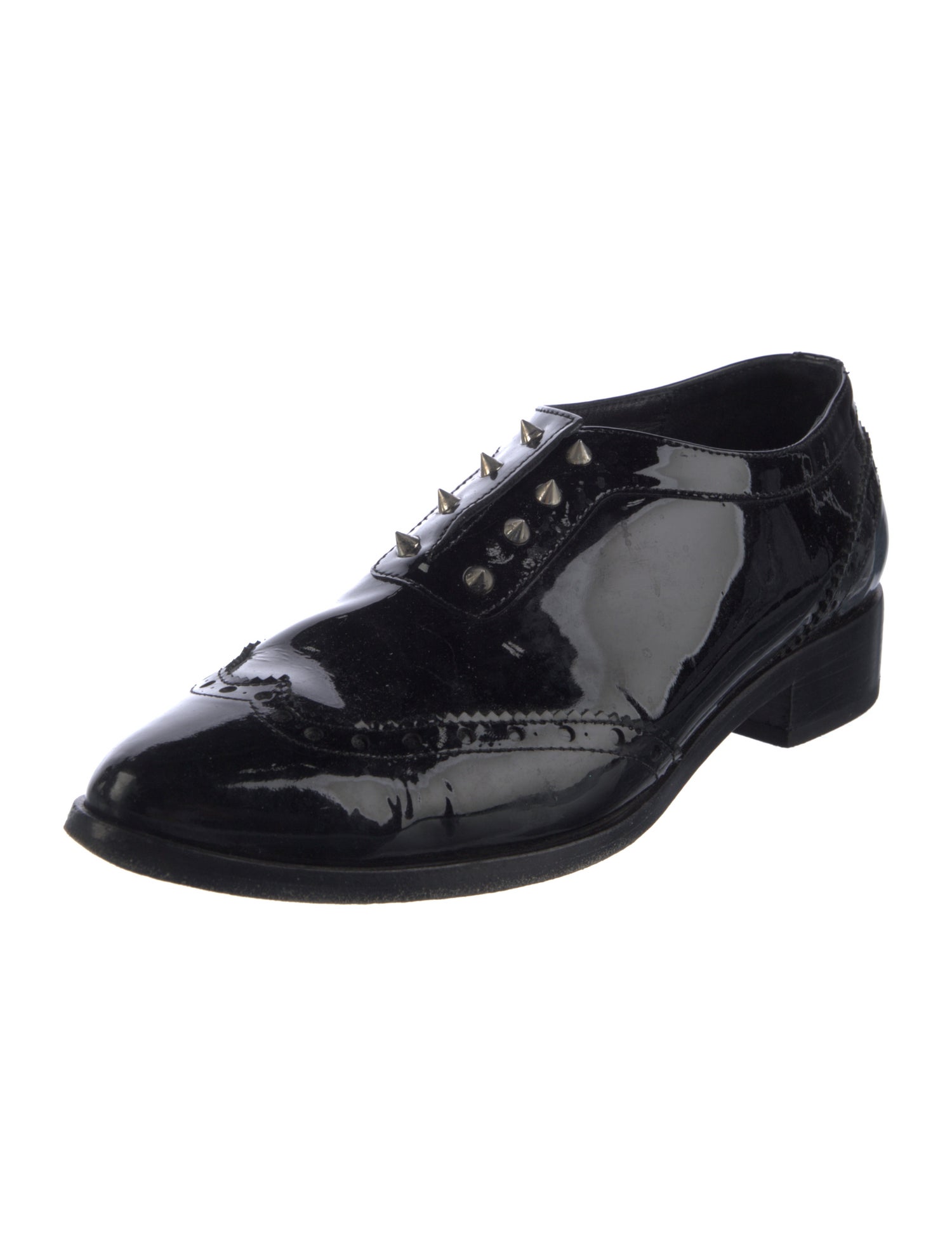 Anine Bing Patent Leather Studded Accents Oxfords