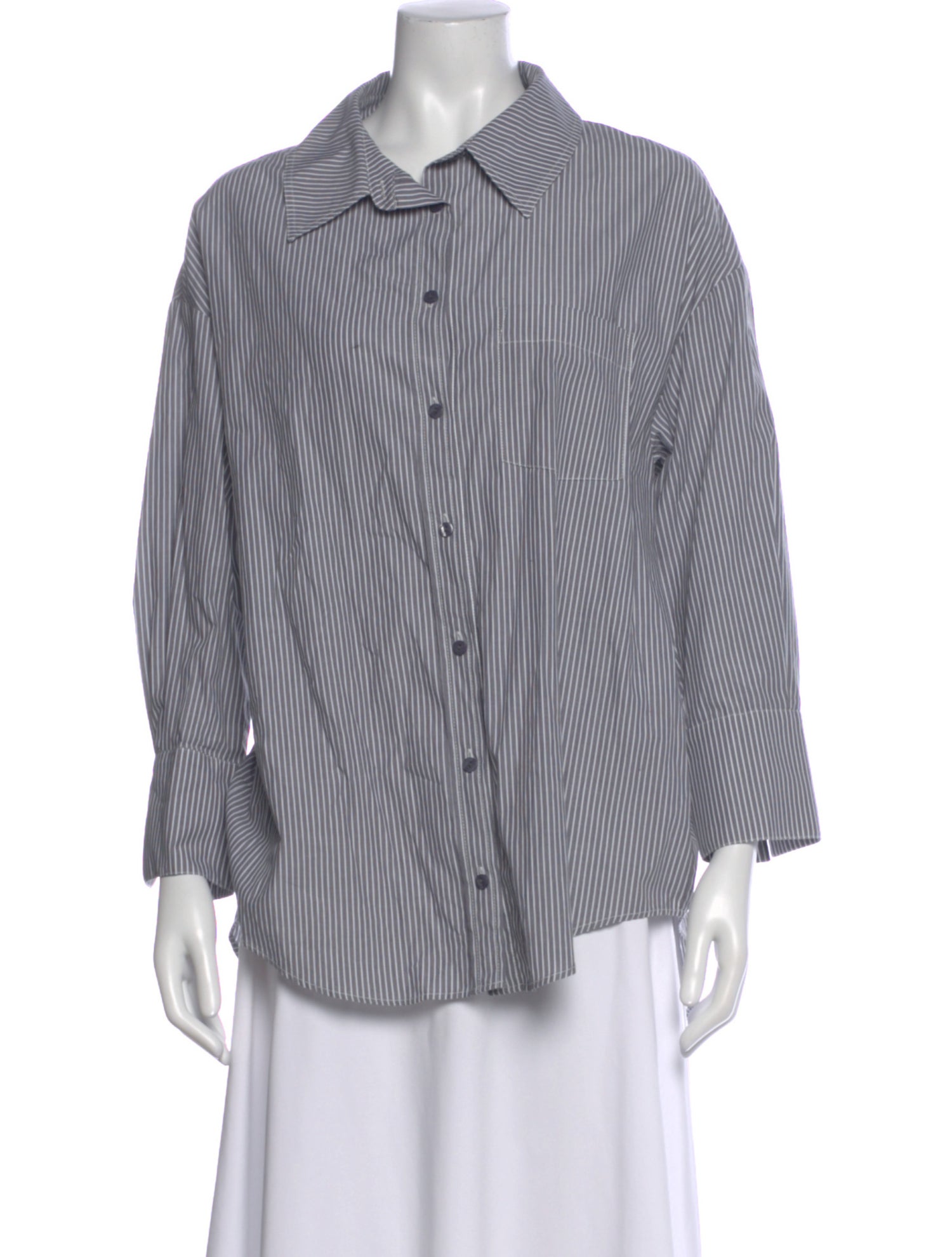 Anine Bing Striped Three-Quarter Sleeve Button-Up Top